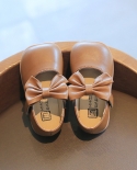 Square Toe Soft Bottom Bow Children Leather Shoes Velcro Little Girls Casual Shoes