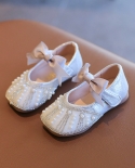 Zapatos de bebé con velcro y suela blanda para niñas con lazo de perlas y diamantes de imitación