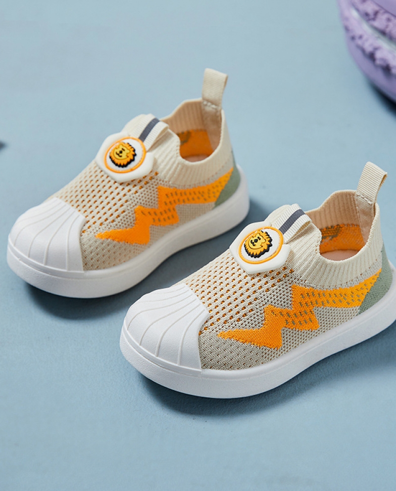 Lightning Pattern Childrens Fashion Sneakers Boys And Girls Soft Bottom Flying Woven Shell Toe Trendy Shoes