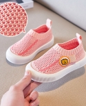 Summer Pink And Khaki Fresh Childrens Casual Hollowed-out Breathable Fly-knit Slip-on Sneakers