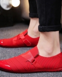 Mens Casual Shoes 2022 Spring Trend Stripe Peas Shoes Velcro Fashion Light Loafers Flat Red Elegance Men Shoes Sapato M