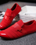 Mens Casual Shoes 2022 Spring Trend Stripe Peas Shoes Velcro Fashion Light Loafers Flat Red Elegance Men Shoes Sapato M