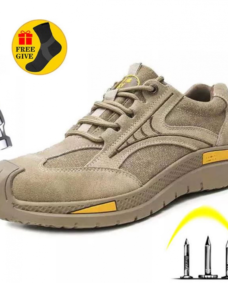 Mens Lightweight Fireproof Safe Breathable Fashionable Anti Puncture Genuine Leather Composite Toe Summer Safety Shoes