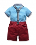 Kids Baby Boys Suit Sets Summer New Blue Shirt red Shorts Jumpsuits Birthday Party Gift Childrens Formal Clothing 12 3