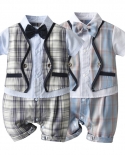 Baby Boys Romper For Newborn Cotton Fashion Suit Short Sleeve Clothes Plaid Vest Gentleman Jumpsuit First Birthday Gift 