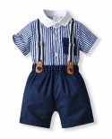 Baby Boys Gentleman Birthday Outfit Infant Wedding Party Gift Striped Romper Suit Toddler Formal Clothing Set Dress