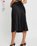 Tossy Women Solid Satin Bandage  Skirt Summer New High Waist A Line Zipper Long Skirt Female Fashion Simple Outwears 202