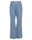 Calça jeans feminina de retalhos Tossy 2022 moda casual flare slim calças compridas queda cintura alta calças jeans street y2k j