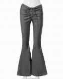 Tossy Casual Fold Drawstring Ruched Gray Flares For Women Low Waist Flared Pants Legging Streetwear Female Trousers  New
