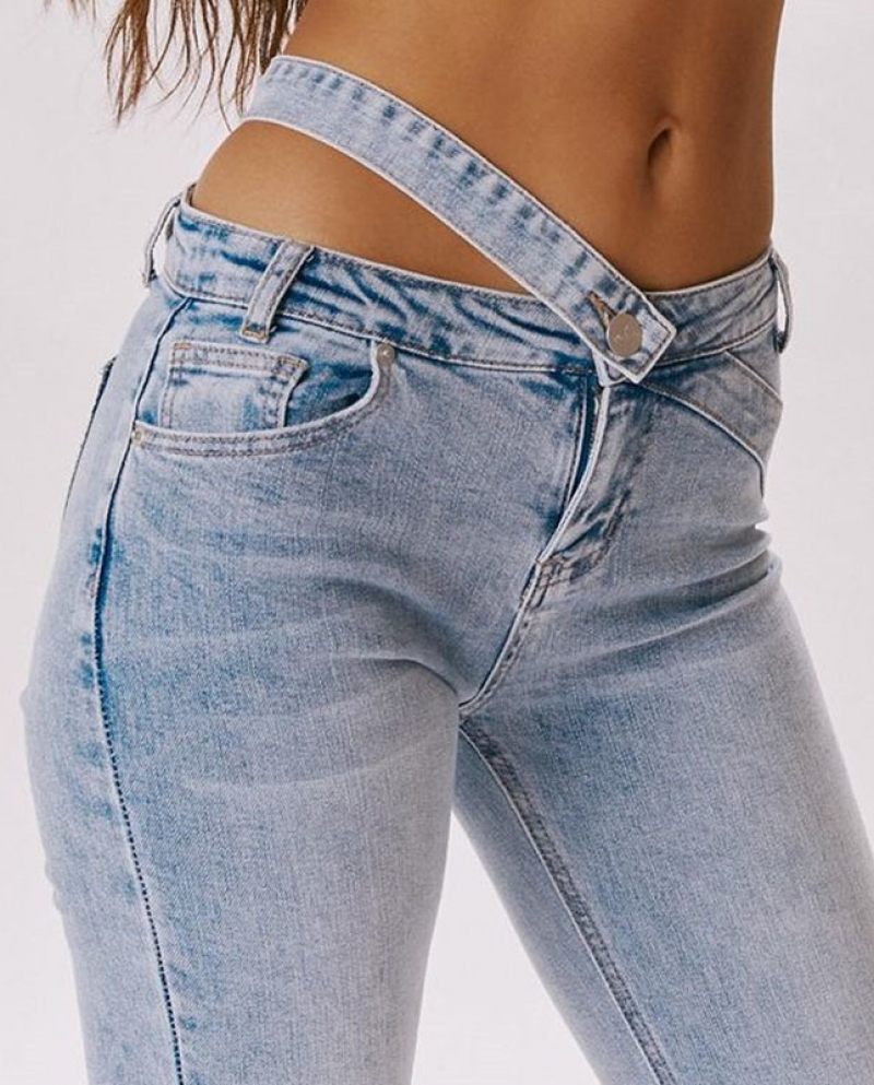 טוסי קזואל דק גינס נשים חגורת מותן גבוהה אופנה מכנסי גינס עם כיס מתיחה מכנסיים צמודים femme y2k עור אסתטי