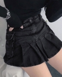 Tossy High Waist Mall Goth Skirts Y2k Black Denim Shorts Skirt Punk Style E Girl Summer Outfits Jean Pleated Skirt Gothi