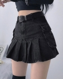 חצאיות גינס קצרות גינס שחורות y2k חצאית פאנק בסגנון פאנק e ילדה תלבושות קיץ גין חצאית קפלים גותי