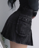 Tossy High Waist Mall Goth Skirts Y2k Black Denim Shorts Skirt Punk Style E Girl Summer Outfits Jean Pleated Skirt Gothi