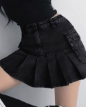 חצאיות גינס קצרות גינס שחורות y2k חצאית פאנק בסגנון פאנק e ילדה תלבושות קיץ גין חצאית קפלים גותי