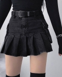 Tossy taille haute centre commercial Goth jupes Y2k noir Denim Shorts jupe Punk Style E fille tenues dété Jean plissé jupe Goth