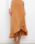 Tossy Women Solid Folds Irregular Bodycon  Skirt Female High Waist Bandage Ruffles Long Skirts French Style Outwears Sum