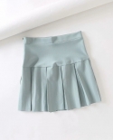 6 Colors Women High Rise Pleated Mini Skirt With Zip Side Fastening Raw Hem Stretch Pleated Mini Skirtsskirts