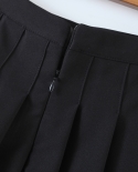  Summer Vintage Ruched Dropped Pleated Mini Skirt Preppy Style High Waist A Lined Short Skirts Black White Color Side Zi