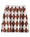   Geometric Check Plaid Knitted Mini Short Package Hips Skirt Retro Women Elastic High Waist Short Skirts Stretch Tights