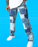 New Men Jeans Slim Patchwork Color Lump Skinny Cacual Designer Black Blue Straight Long Pants Moto  Biker Streetwear S3