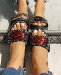  New Women Slippers Summer Red Lips Rhinestone Fashion Female Shoes Wear Nonslip Casual Trend Ladies Sandals Outdoor Hom