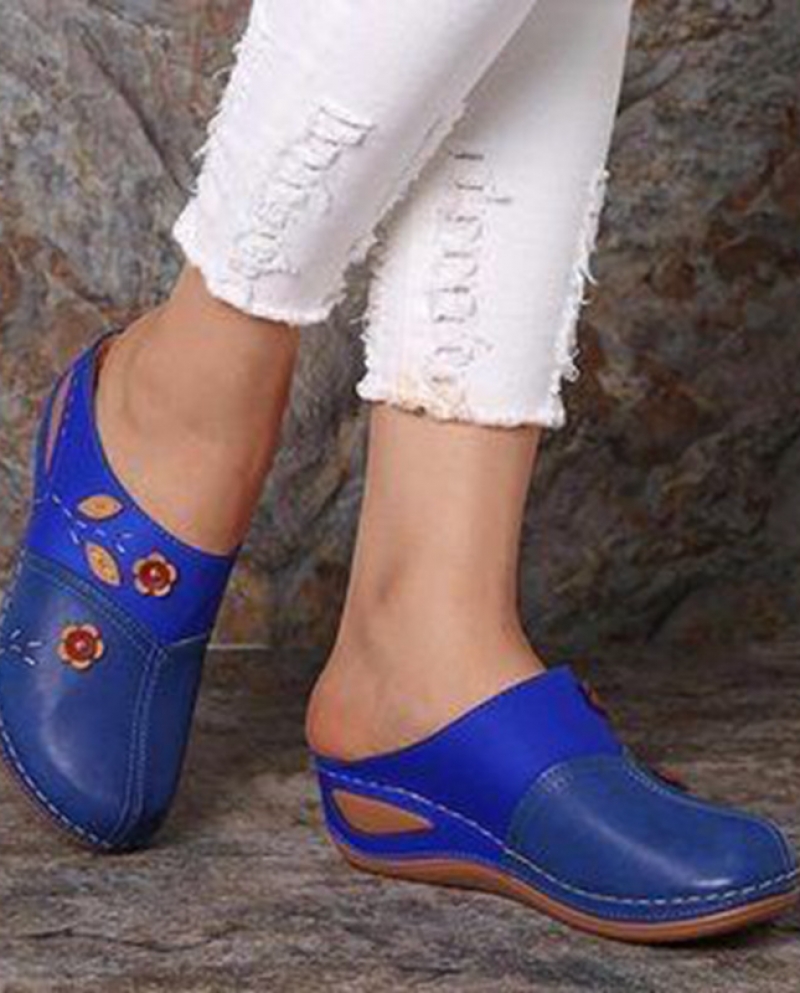  New Women Sandals Summer Women Shoes Soft Bottom Retro Baotou Shoes Woman Flowers Sandalias Mujer Femininalow Heels