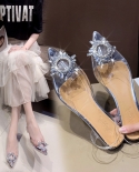 Luxury Women Pumps Transparent High Heels  Pointed Toe Slip On Wedding Party Brand Fashion Shoes For Lady Pvcmiddle Heel