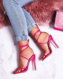   Summer Sandals Candy Color Point Toe Lace Ankle Strap Party High Heels Pumps 115cm High Thin Heel Sandals Ladyhigh He