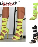New Europe Band Women High Heels Shoes Open Toe Stretch Fabric Gladiator Sandals Mid Calf Hollow Out Party Nightclub Wom