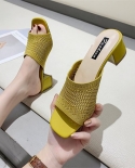 Women Sandals Summer Shoes Party High Heel Stiletto Flat Casual Heels Gladiator Stretch Fabric Shallow Sandal Heelsmiddl