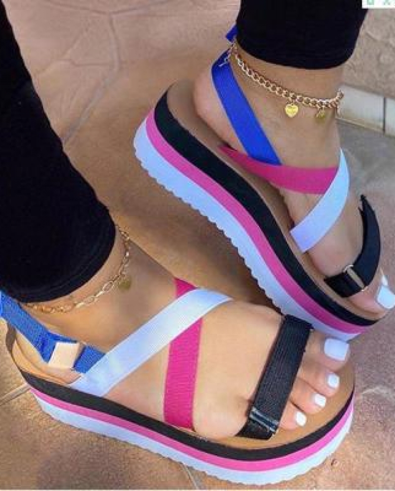  Hot Sale Flat Strap Summer Sandals Woman Shoes Mixed Colors Platform Dropship Shoes Women Sandals Sandalia Feminina  Wo