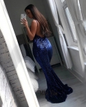 Weiyin  Ae0584 Robe De Soiree  Sequined Little Mermaid Navy Blue Sparkle Party Gowns New Arrival Cheap Long Prom Dresses