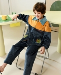 بيجامات أطفال جديدة مخملية فائقة النعومة وخياطة متباينة اللون ملابس منزلية للأولاد