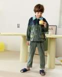 New Childrens Pajamas Velvet Super Soft Contrast Color Stitching Boys Homewear