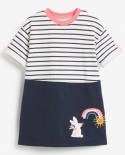 Childrens Skirt Summer New Striped Short-sleeved Girls Dress