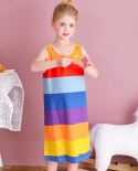 Girls Nightdress Summer Cotton Thin Pajamas Parent-child Mother-daughter Dress