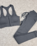 Zipper Seamless Fitness Suit Sport Set Women Yoga Sports Clothing Ladies Drawstring Gym Leggings Sports Bra Workout Spor