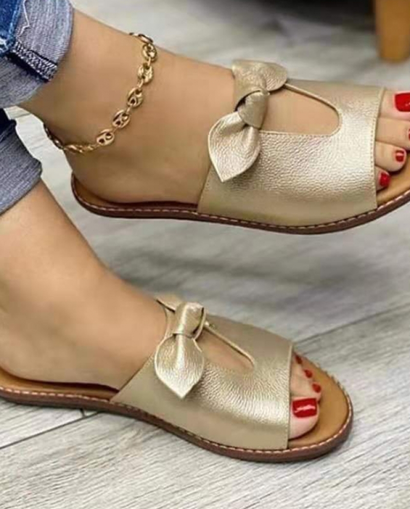 2022 New Summer New Women Leisure Fashion Bow Flat Sandals Sandals Comfortable Soft Bottom Womens Breathable Beach Sand