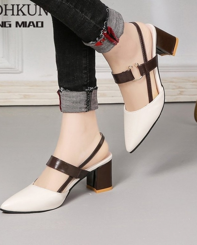  Sandals Hollow Coarse Sandals High Heeled Shallow Mouth Pointed Pumps Female  High Heels Large Fashion Woman Shoesmiddl