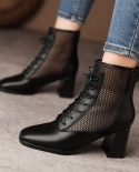Zipper Mesh Hollow Out Breathable Single Shoes Women High Heels Cool Boots 2022 New Spring Summer Boots Women Ankle Boot