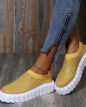 New Rhinestone Sneakers Women 2022 Spring Comfy Stretch Fabric Ladies Slip On Loafers 36 43 Large Sized Running Walking 