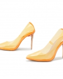 Pvc Transparent Yellow Pumps Sandals Perspex Clear Heel Stilettos High Heels Point Toes Womens Party Nightclub Shoes