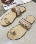 Hot5 Colors Large Size Sandals Women  Toe Sandals Pineapple Lace Beach Shoes Water Drill Flat Bottom Anti Slip Slippers 