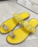 Hot5 Colors Large Size Sandals Women  Toe Sandals Pineapple Lace Beach Shoes Water Drill Flat Bottom Anti Slip Slippers 