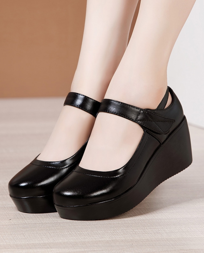 28 00 Bout rond escarpins compenses femmes chaussures Mary Jane chaussures fond epais chaussures en cuir plate forme pompes mode flamb Description