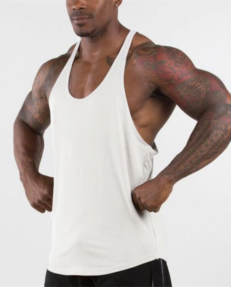 Bodybuilding Stringer Tank Top Men Cotton Gym Sleeveless Shirt Men Fitness Vest Y Back Singlet Sportswear Workout Tankto