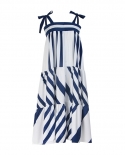 Womens Fashion Mid Length Blue And White Striped Loose Slip Dress