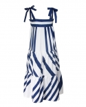 Womens Fashion Mid Length Blue And White Striped Loose Slip Dress
