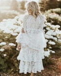 Womens Fashion Lace Holiday Style Tiered Long Dress