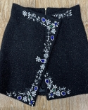 Womens Graceful Jewelry-decorated Commute Wrap-hip Black Short Skirt